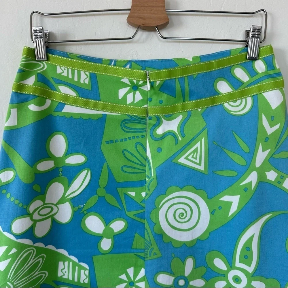 Skirtin Around Blue & Green Abstract Floral Above The Knee Cotton Skirt Size 10